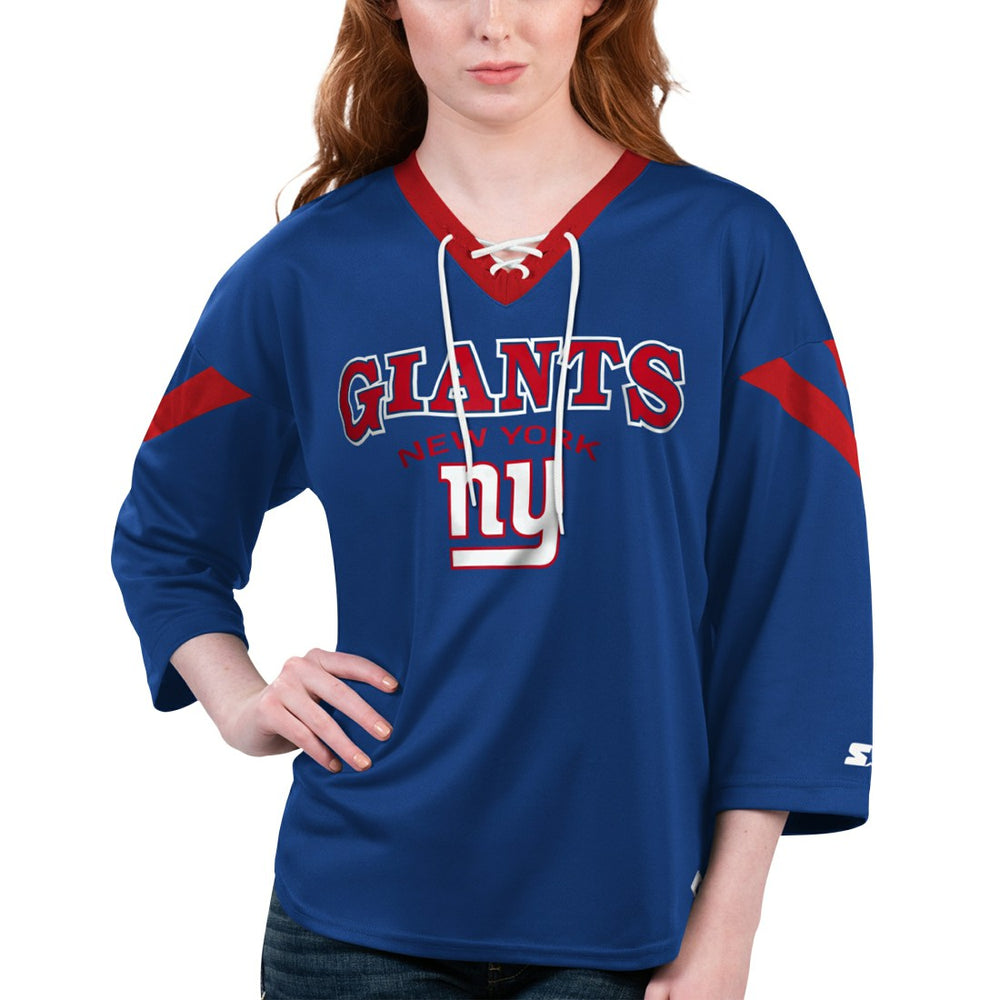 Starter Women's Rally Lace-Up 3/4 Sleeve T-Shirt - New York Giants T-shirts