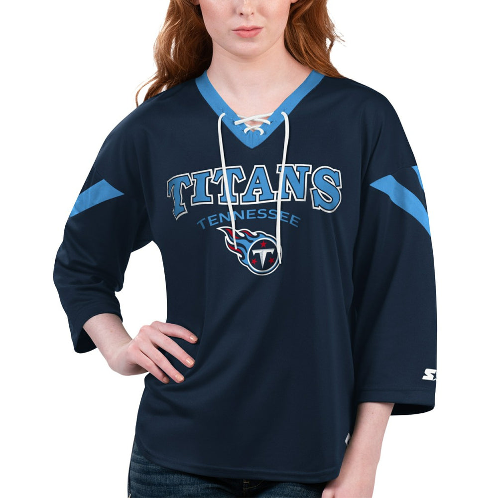 Starter Women's Rally Lace-Up 3/4 Sleeve T-Shirt - Tennessee Titans T-shirts