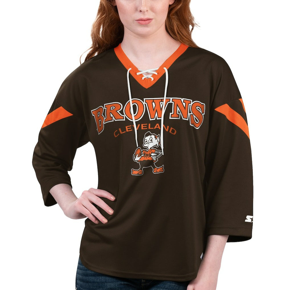 Starter Women's Rally Lace-Up 3/4 Sleeve T-Shirt - Cleveland Browns T-shirts