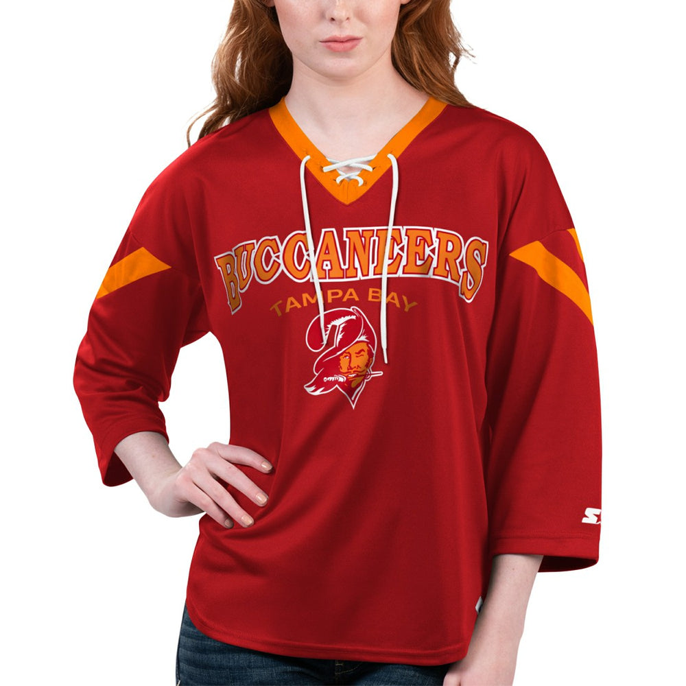 Starter Women's Rally Lace-Up 3/4 Sleeve T-Shirt - Tampa Bay Buccaneers T-shirts