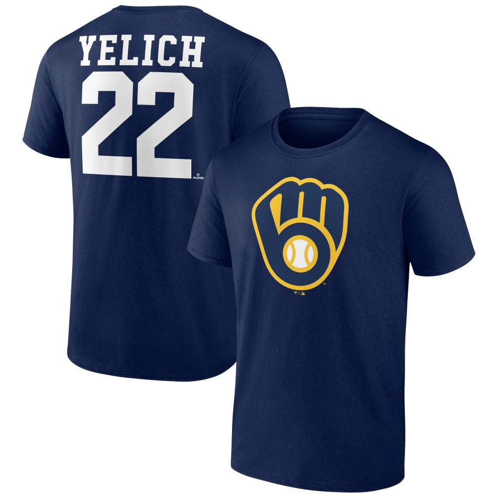Navy Christian Yelich Milwaukee Brewers Player Icon Name & Number T-Shirt
