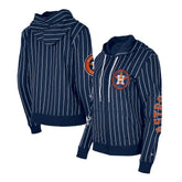 Navy Houston Astros New Era Women's Pinstripe Tri-Blend Full-Zip Hoodie Jacket
