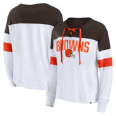 Women's Plus Size Even Match Lace-Up Long Sleeve V-Neck Top - Cleveland Browns Tops