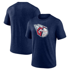 Heather Navy Cleveland Guardians Official Logo Tri-Blend T-Shirt