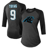 Bryce Young Majestic Threads Women's Player Name & Number Tri-Blend 3/4-Sleeve Fitted T-Shirt - Carolina Panthers T-shirts