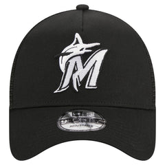 Black Miami Marlins New Era A-Frame 9FORTY Trucker Adjustable Hat