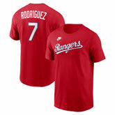 Red Ivan Rodriguez Texas Rangers Nike Cooperstown Collection Name & Number T-Shirt