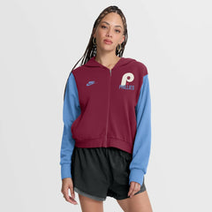 Burgundy/Light Blue Philadelphia Phillies Nike Women's Cooperstown Collection Cropped Full-Zip Hoodie