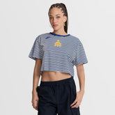Royal/Cream Seattle Mariners Nike Women's Cooperstown Collection Striped Cropped T-Shirt