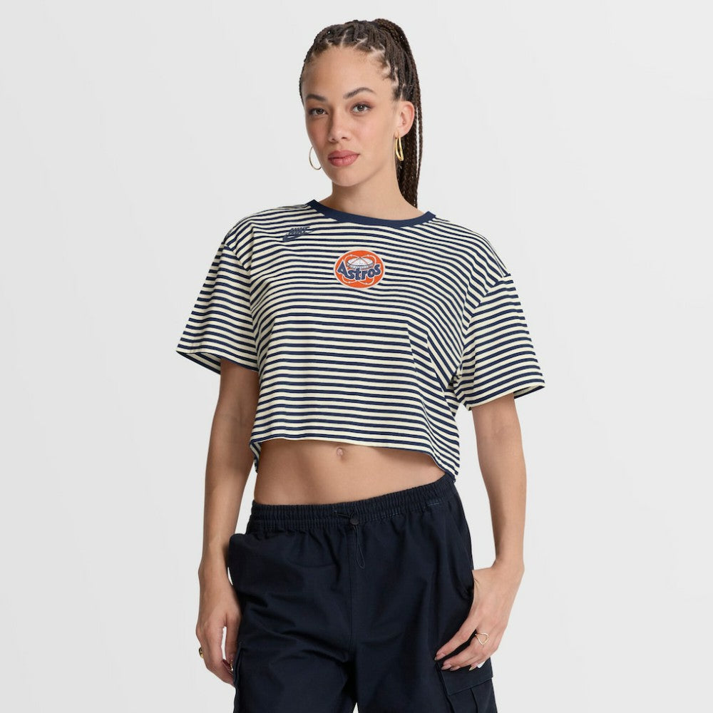 Navy/Cream Houston Astros Nike Women's Cooperstown Collection Striped Cropped T-Shirt