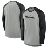 Heather Gray/Black Miami Marlins Nike Authentic Collection Game Time Raglan Performance Long Sleeve T-Shirt