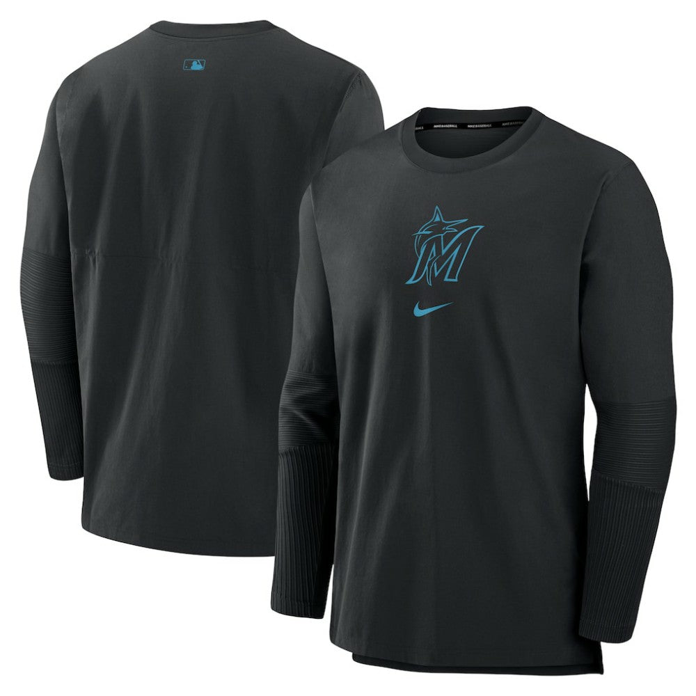 Black Miami Marlins Nike Authentic Collection Player Dri-FIT Lightweight Pullover