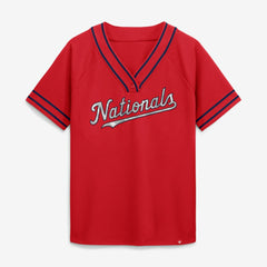 Red Washington Nationals Fanatics Women's Diva Race Ahead Raglan V-Neck T-Shirt