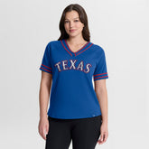 Royal Texas Rangers Fanatics Women's Diva Race Ahead Raglan V-Neck T-Shirt