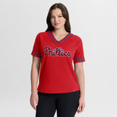 Red Philadelphia Phillies Fanatics Women's Diva Race Ahead Raglan V-Neck T-Shirt