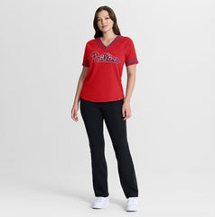 Red Philadelphia Phillies Fanatics Women's Diva Race Ahead Raglan V-Neck T-Shirt