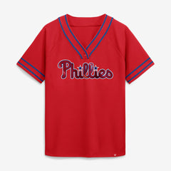 Red Philadelphia Phillies Fanatics Women's Diva Race Ahead Raglan V-Neck T-Shirt