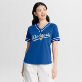 Royal Los Angeles Dodgers Fanatics Women's Diva Race Ahead Raglan V-Neck T-Shirt