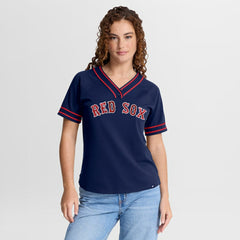 Navy Boston Red Sox Fanatics Women's Diva Race Ahead Raglan V-Neck T-Shirt