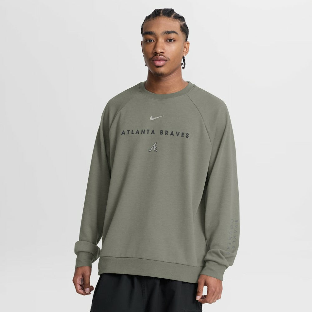 Olive Atlanta Braves Nike Statement Primary Raglan Dri-FIT Sweatshirt