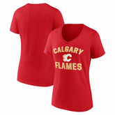 NHL Calgary Flames Logo Athletic Women's Arch Victory V-Neck T-Shirt