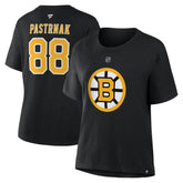 NHL David Pastrnak Boston Bruins Fanatics Women's Authentic Stack Name & Number T-Shirt