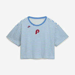 Light Blue/Cream Philadelphia Phillies Nike Women's Cooperstown Collection Striped Cropped T-Shirt