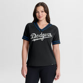 Black Los Angeles Dodgers Fanatics Women's Diva Race Ahead Raglan V-Neck T-Shirt