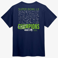 Super Bowl LX Champions Autograph Signing Roster T-Shirt - Seattle Seahawks T-shirts