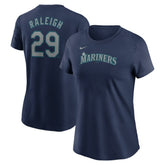 Navy Cal Raleigh Seattle Mariners Nike Women's Cooperstown Collection Fuse Name & Number T-Shirt