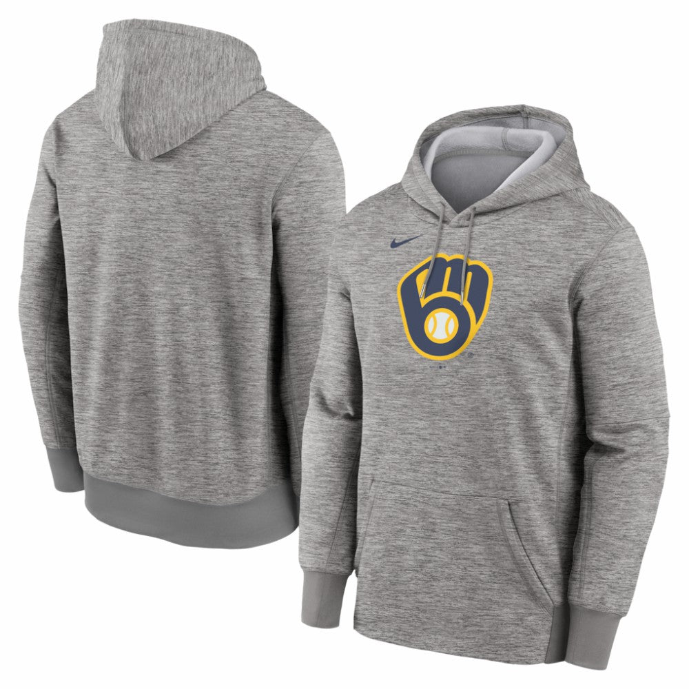 Heather Gray Milwaukee Brewers Nike Primary Logo Therma Hoodie
