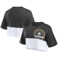 Women's Boxy Color Split Cropped T-Shirt - Pittsburgh Steelers T-shirts