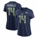 Sam Darnold Women's Super Bowl LX Patch Name & Number T-Shirt - Seattle Seahawks T-shirts
