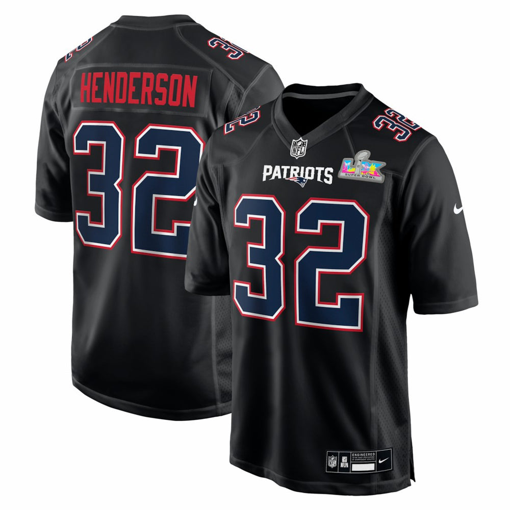 TreVeyon Henderson Super Bowl LX Patch Carbon Fashion Game Jersey - New England Patriots Jerseys