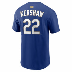 Royal Clayton Kershaw Los Angeles Dodgers Nike 2026 Gold Collection Name & Number T-Shirt