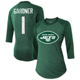 Ahmad Sauce Gardner Majestic Threads Women's Player Name & Number Tri-Blend 3/4-Sleeve Fitted T-Shirt - New York Jets T-shirts