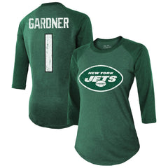 Ahmad Sauce Gardner Majestic Threads Women's Player Name & Number Tri-Blend 3/4-Sleeve Fitted T-Shirt - New York Jets T-shirts