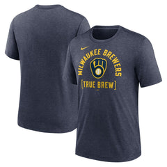 Heather Navy Milwaukee Brewers Nike Swing Big Tri-Blend T-Shirt