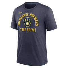 Heather Navy Milwaukee Brewers Nike Swing Big Tri-Blend T-Shirt