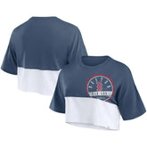 Navy/White Boston Red Sox Fanatics Women's Color Split Boxy Cropped T-Shirt