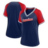 Navy Cleveland Guardians Fanatics Women's Glitz & Glam League Diva Raglan V-Neck T-Shirt