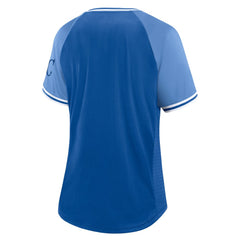 Royal Kansas City Royals Fanatics Women's Glitz & Glam League Diva Raglan V-Neck T-Shirt