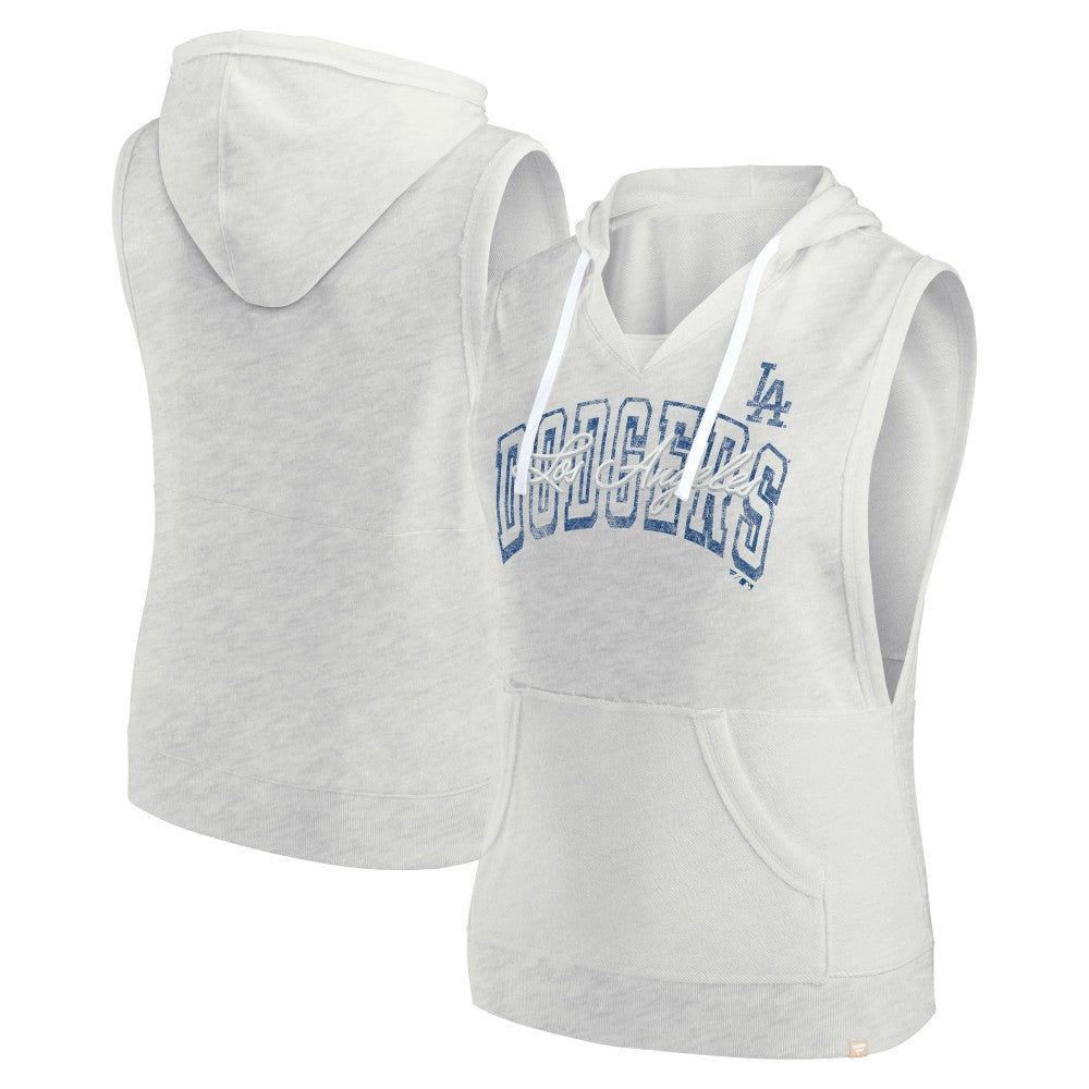 Ash Los Angeles Dodgers Fanatics Women's Lounge Script Sleeveless Pullover Hoodie