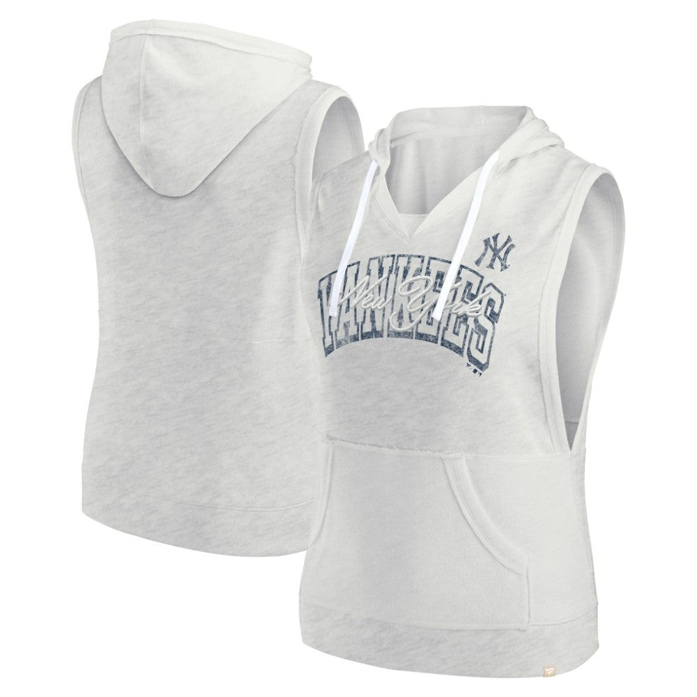 Ash New York Yankees Fanatics Women's Lounge Script Sleeveless Pullover Hoodie