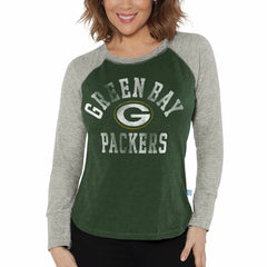 G-III 4Her by Carl Banks Women's Waffle Knit Raglan Long Sleeve T-Shirt - Green Bay Packers T-shirts