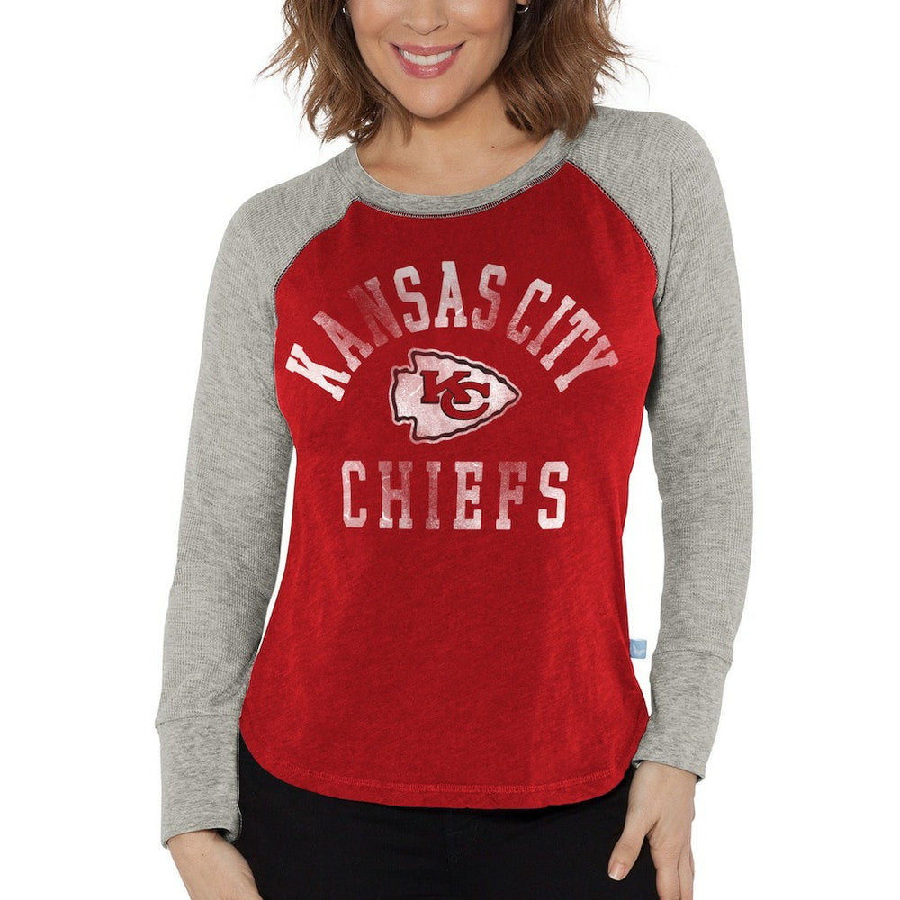 G-III 4Her by Carl Banks Women's Waffle Knit Raglan Long Sleeve T-Shirt - Kansas City Chiefs T-shirts