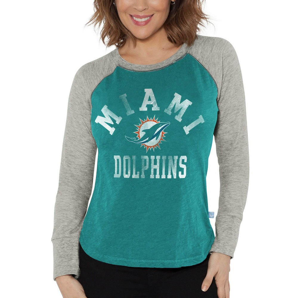 G-III 4Her by Carl Banks Women's Waffle Knit Raglan Long Sleeve T-Shirt - Miami Dolphins T-shirts