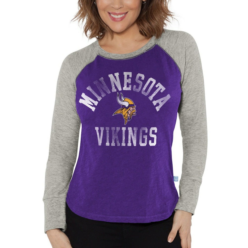 G-III 4Her by Carl Banks Women's Waffle Knit Raglan Long Sleeve T-Shirt - Minnesota Vikings T-shirts