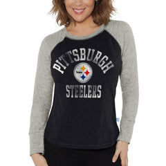 G-III 4Her by Carl Banks Women's Waffle Knit Raglan Long Sleeve T-Shirt - Pittsburgh Steelers T-shirts