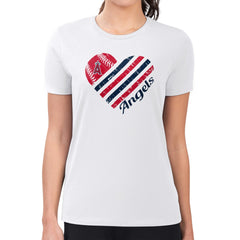 White Los Angeles Angels G-III 4Her by Carl Banks Women's Super-Slim Fit Lightweight Heart Graphic T-Shirt